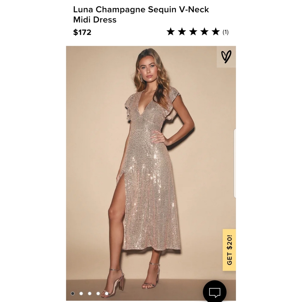 Luna Champagne Sequin V-Neck Midi Dress